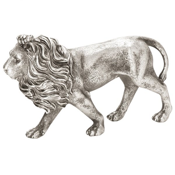 Escultura Decorativa Leão Prata em Poliresina 15 X 7CM MART