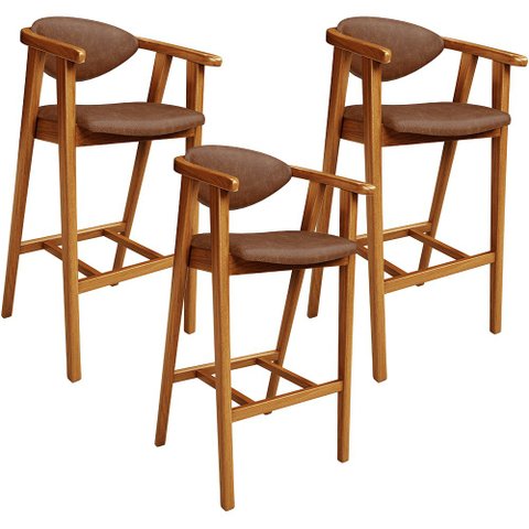 Kit 03 Banquetas Alta Cozinha Bancada Bar Sala de Jantar Fixa Cecília L02 Couríssimo Marrom - Lyam D