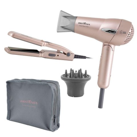 Kit Britânia Travel Rose Gold Secador e Prancha Bivolt