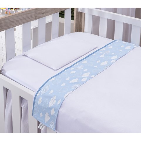 Lençol de Berço para Bebe Menino Azul 3 Peças Algodão Safari Animais:azul Nuvem