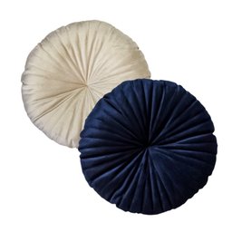 2 Almofadas Redondas Rendy em Veludo Azul Marinho e Bege - 1