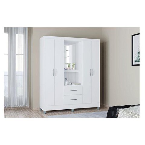 Guarda Roupa Solteiro Ambiente Cordoba 4 Portas Branco Brilho - Poquema