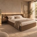 Ver imagem 1 de Cama Queen/Casal com Cabeceira e Mesas de Cabeceira Seringal LED CabeCasa MadeiraOriginals Marrom