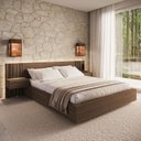 Ver imagem 1 de Cama Queen/Casal com Cabeceira Ripada e Mesas de Cabeceira Seringal c/LED CabeCasa MadeiraOriginals Marrom/Nogal