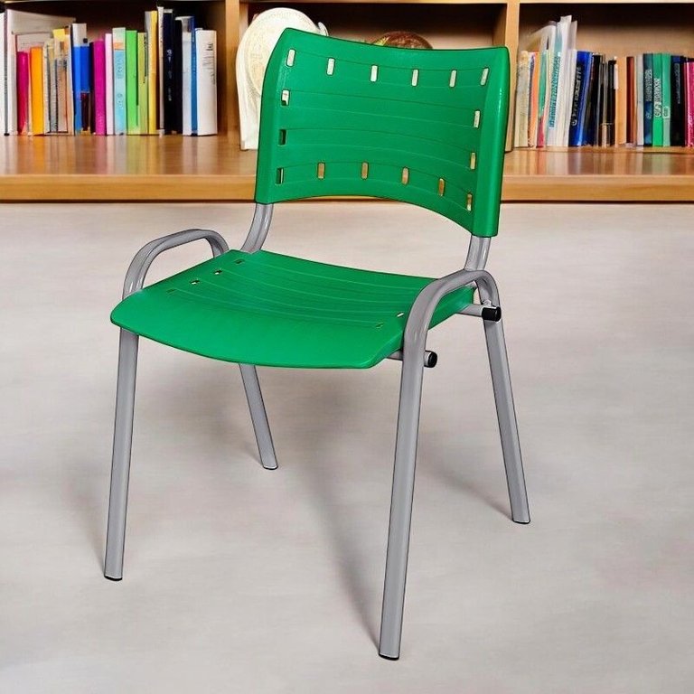 Cadeira Iso Base Cinza Escola, Escritório - Verde Kit 3 Un