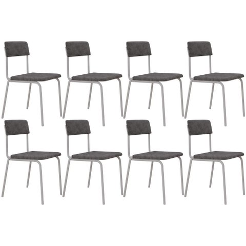Kit 08 Cadeiras Estofada para Sala de Jantar Sense Branco C01 Linho Prata - Lyam Decor