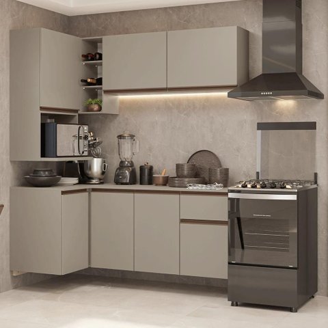 Armário de Cozinha Completa de Canto 265 Cm Suspensa Crema Nice Madesa 06