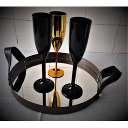 Bandeja Adnet Decorativa Redonda 300x3Mm Marrom C Alça Preta - 1