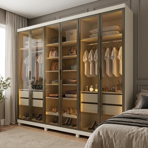 Guarda Roupa Casal 6 Portas 4 Gavetas 230cm com LED