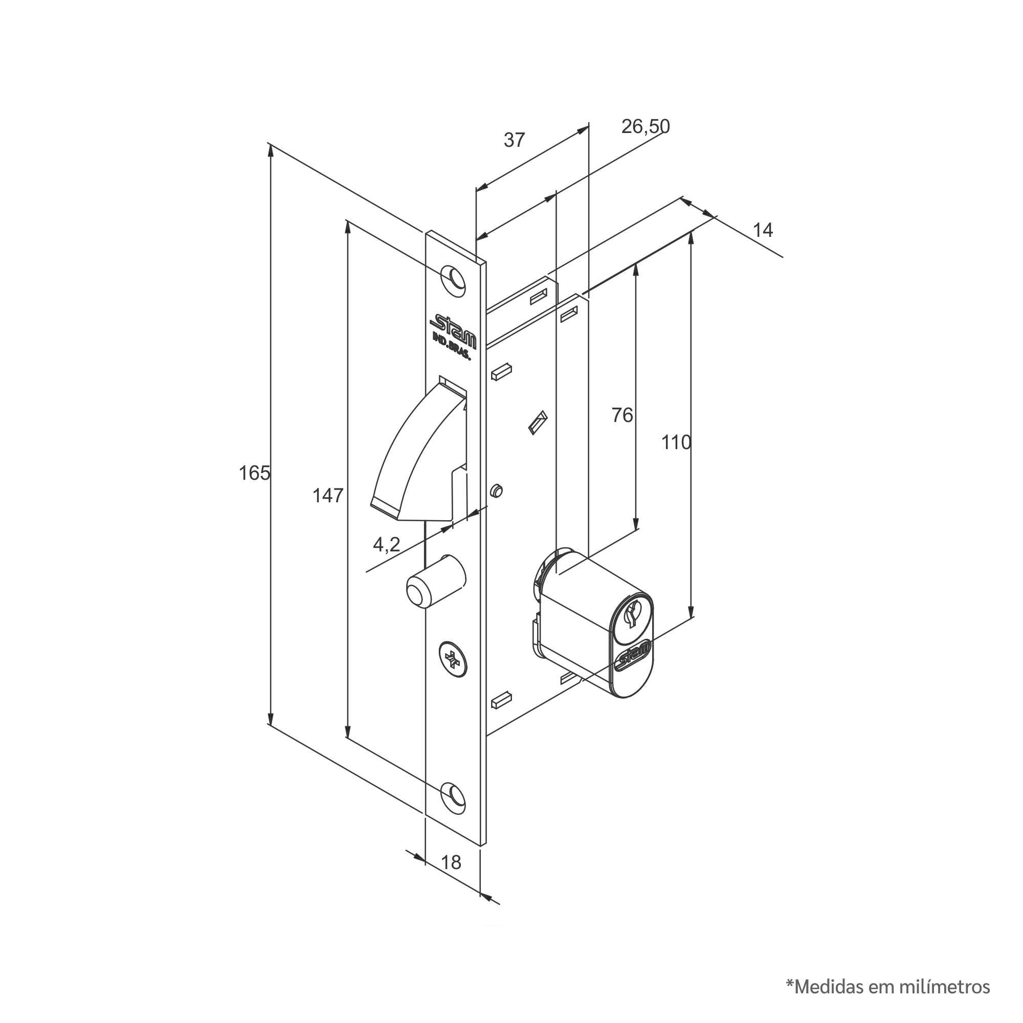 Fechadura Bico de Papagaio P/ Porta de Correr 940 Inox Stam - 9