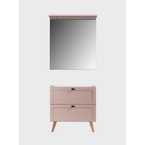Gabinete para Banheiro e Espelho com LED 80cm Retro MDF Rosa Milano - On Móveis