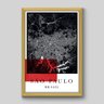 Quadro Mapa São Paulo Red - 45x30cm - Moldura Padrão Madeira - 1