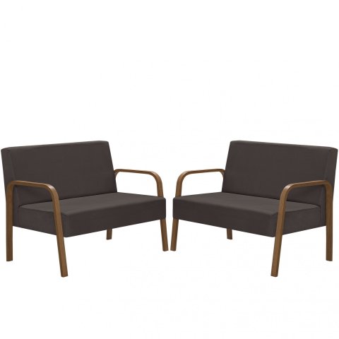 Kit Poltrona Decorativa 2 Namoradeiras Jade Braço Madeira D Salla Suede Marrom