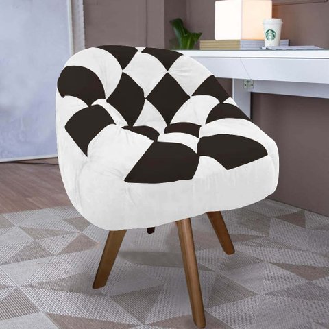 Poltrona Paloma Escritório Sala Giratória Madeira Suede Branco e Suede Marrom - Dominic Decor