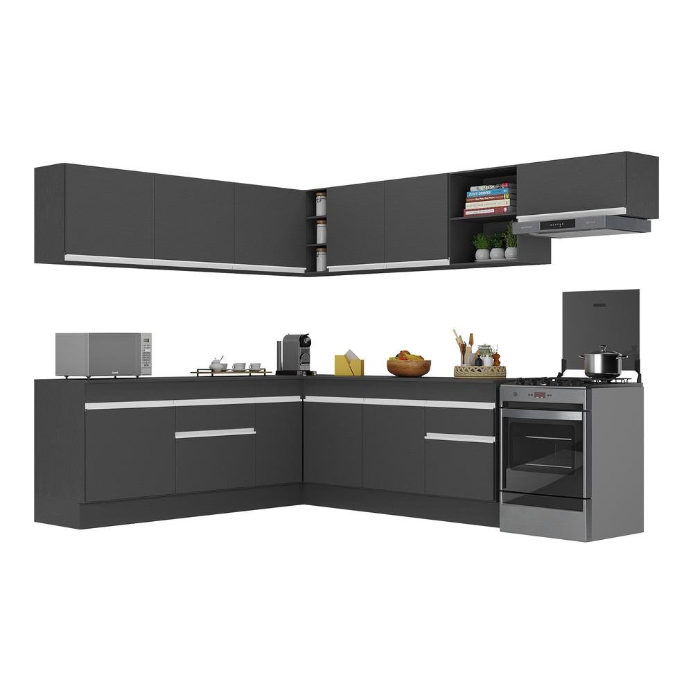 Armário de Cozinha Completa de Canto com Rodapé Veneza Multimóveis MP2103.898 Preto/Branco - 3