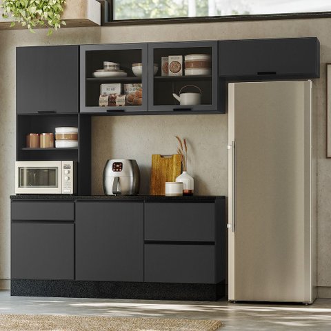 Cozinha Compacta Completa com Tampo 5 Peças 260cm Etna Poliman Móveis