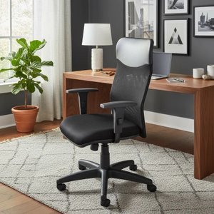 Cadeira de Escritório Diretor Tela, Base Giratória com Relax, Braços Reguláveis, Tecido na Cor Preto