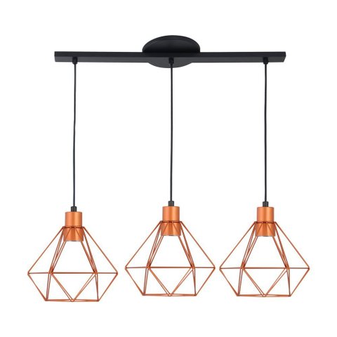 Lustre Pendente Trilho Diamante Peq 3 Lamp E27 Preto/cobre - 3015/3 Peq Pt/cb