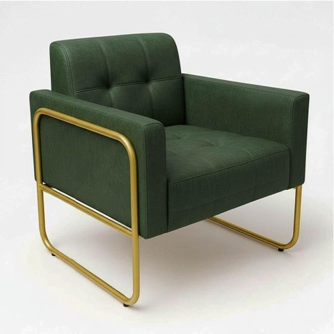 Poltrona Elisa Decorativa Sintético PU Base Dourada Verde D'Rossi