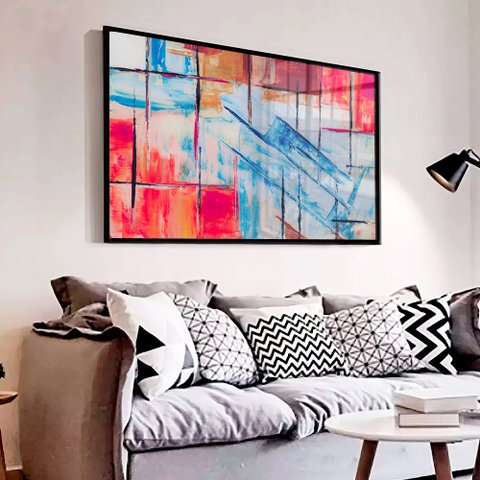 Quadro Decorativo Caixa Pincelada Abstrata  Tacolado Moldura Caixa 3cm Madeira sem Vidro 80 X 120cm