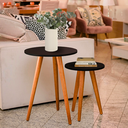 Ver imagem 4 de Jogo 2 Mesinha Lateral Redonda Moderna com Pé Palito Tripé Pequena Retrô Canto Sofá Cama Quarto Sala