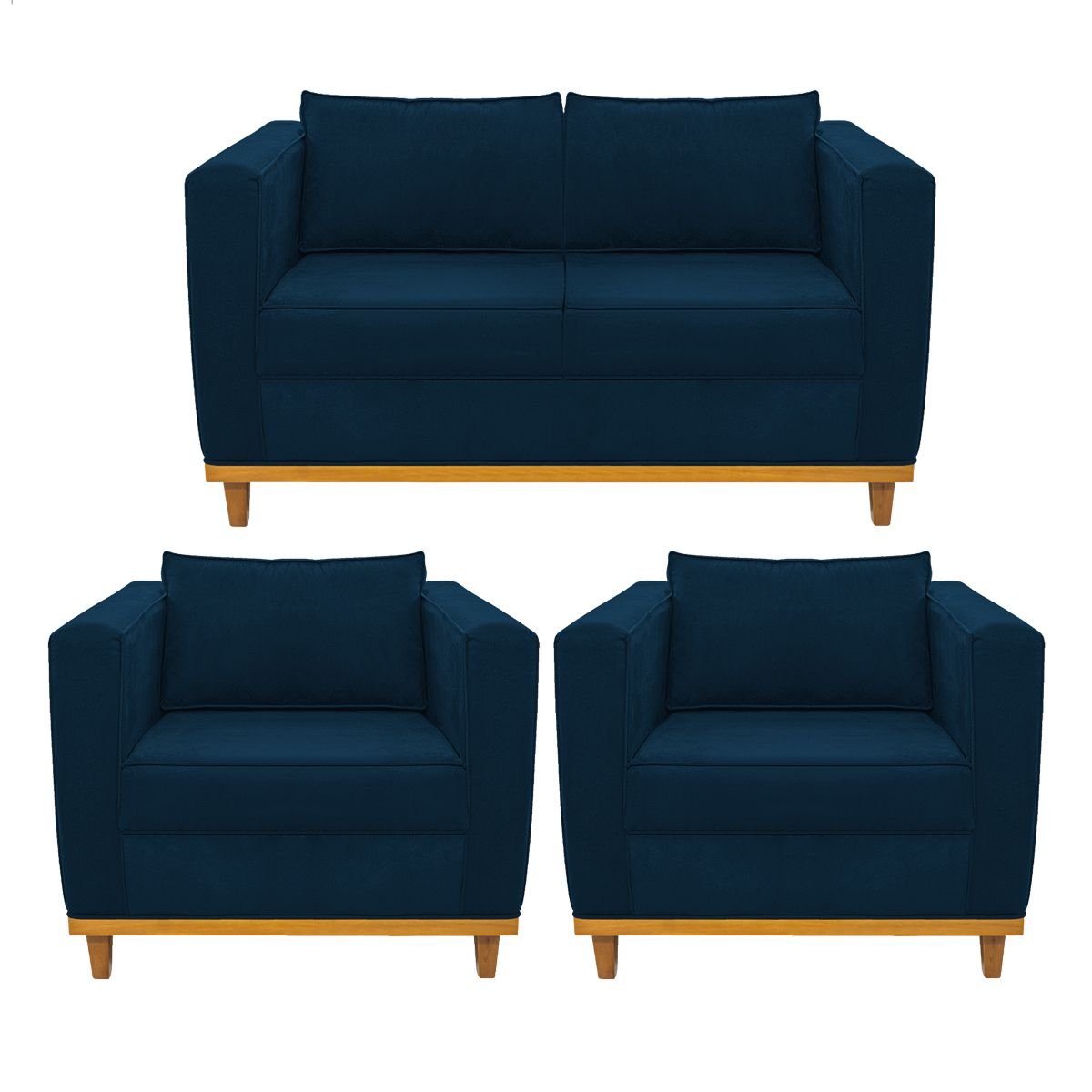 Kit Sofá 2 Lugares e 2 Poltronas Europa Suede Doce Sonho Móveis - Azul Marinho