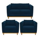 Ver imagem 1 de Kit Sofá 2 Lugares e 2 Poltronas Europa Suede Doce Sonho Móveis - Azul Marinho