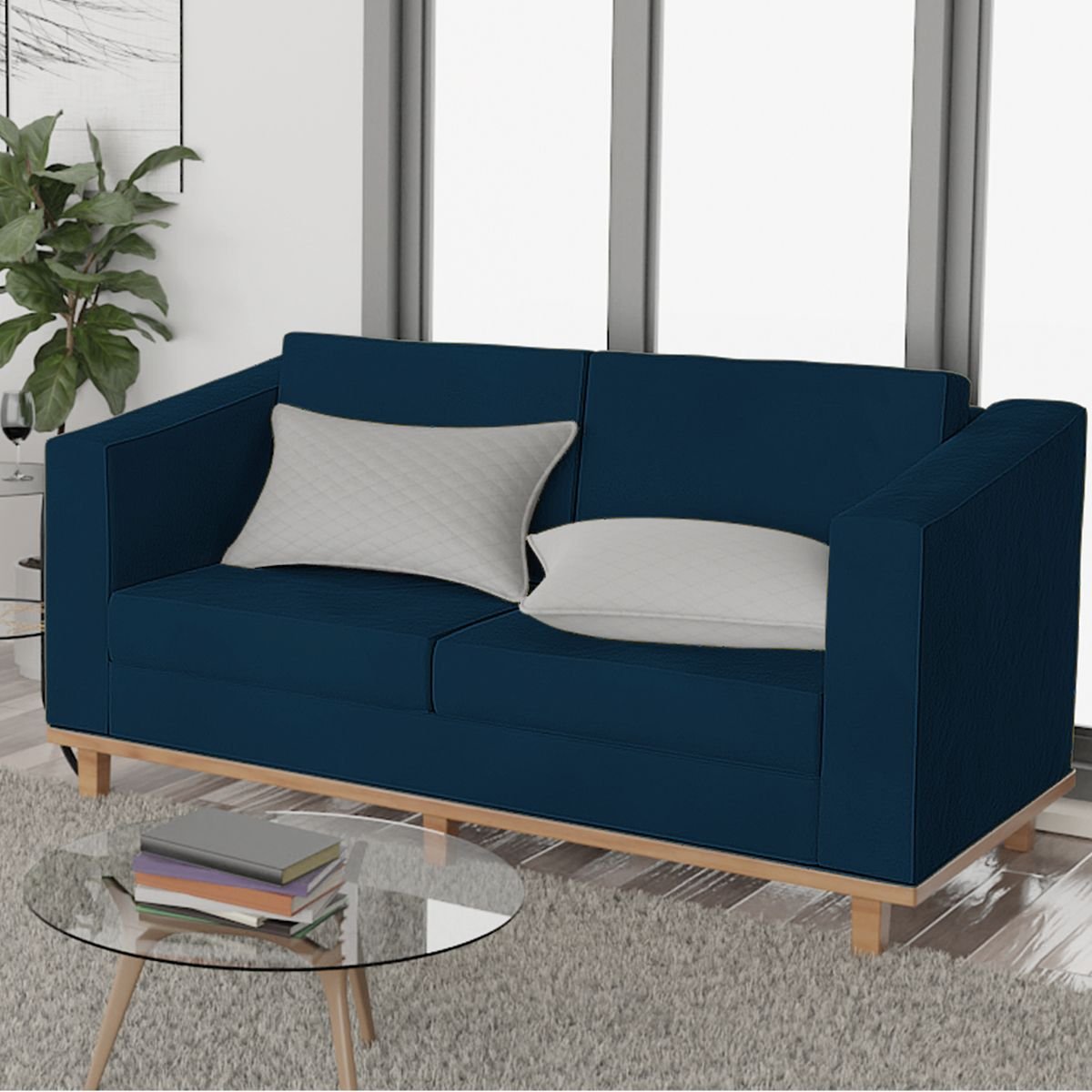 Kit Sofá 2 Lugares e 2 Poltronas Europa Suede Doce Sonho Móveis - Azul Marinho - 2