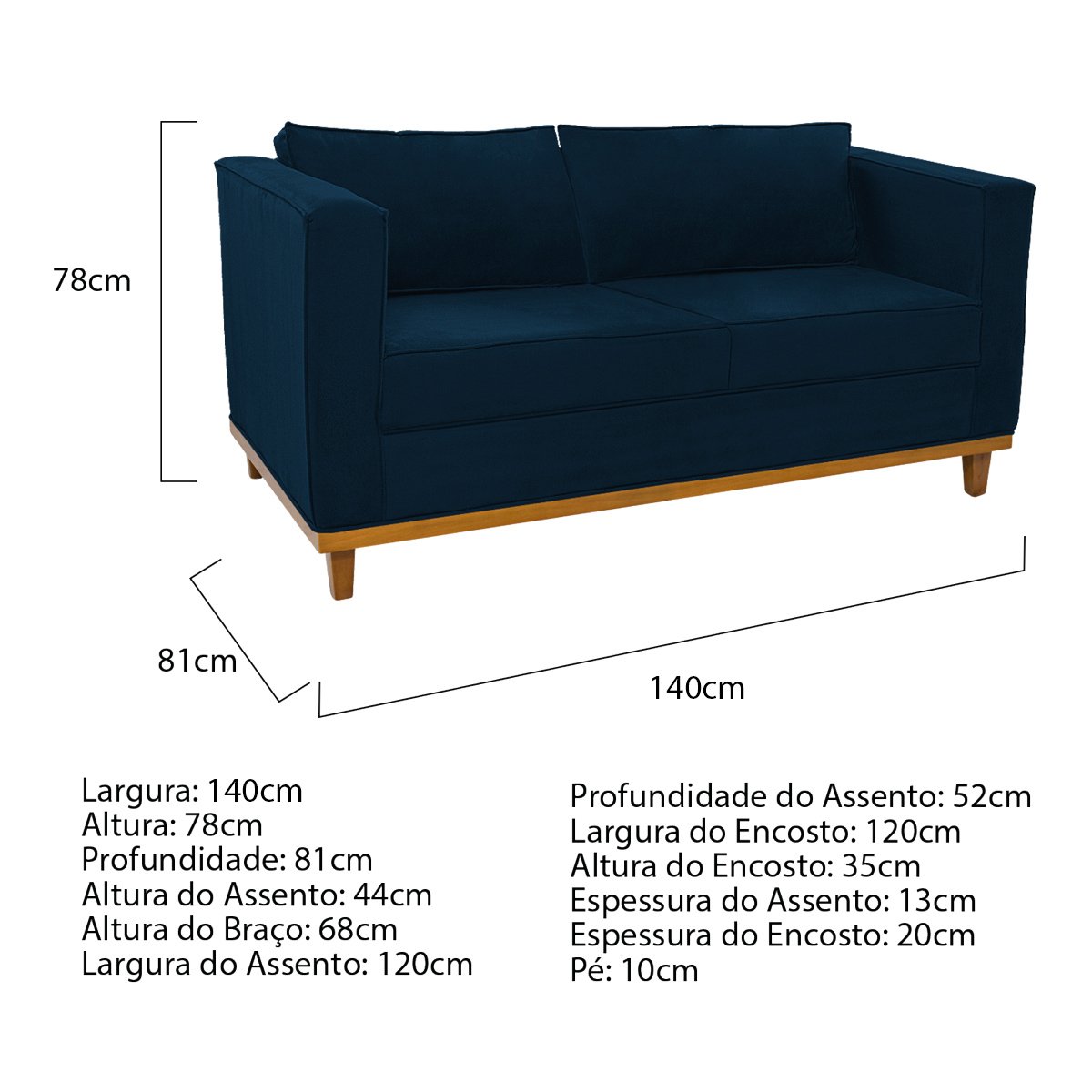 Kit Sofá 2 Lugares e 2 Poltronas Europa Suede Doce Sonho Móveis - Azul Marinho - 4