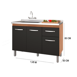 Balcão para Pia com Armário Aéreo para Cozinha Anita 120cm Savana Preto Moblis - 2