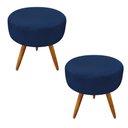 Ver imagem 1 de Kit 2 Puffs Banqueta Redonda Nina Suede Azul Marinho Pés Palito Castanho - Pallazio