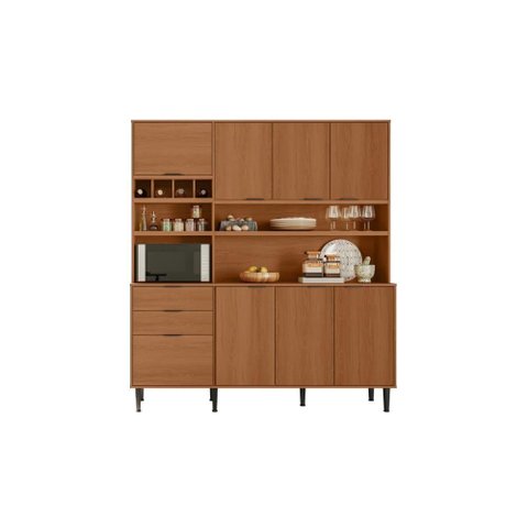 Cozinha Viena 7 Portas 3 Gaveteiros C/ Espaço para Microondas e Vinhos - Jequitiba