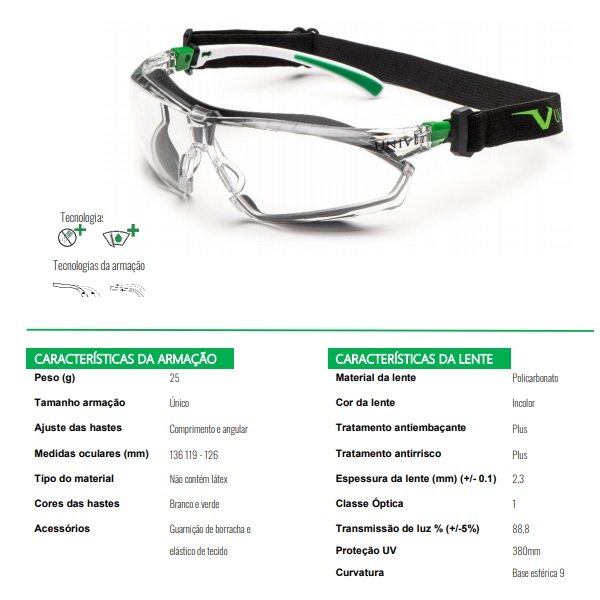 Oculos de Segurança 506 UP Hibrido com Elastico Univet Incolor - 3