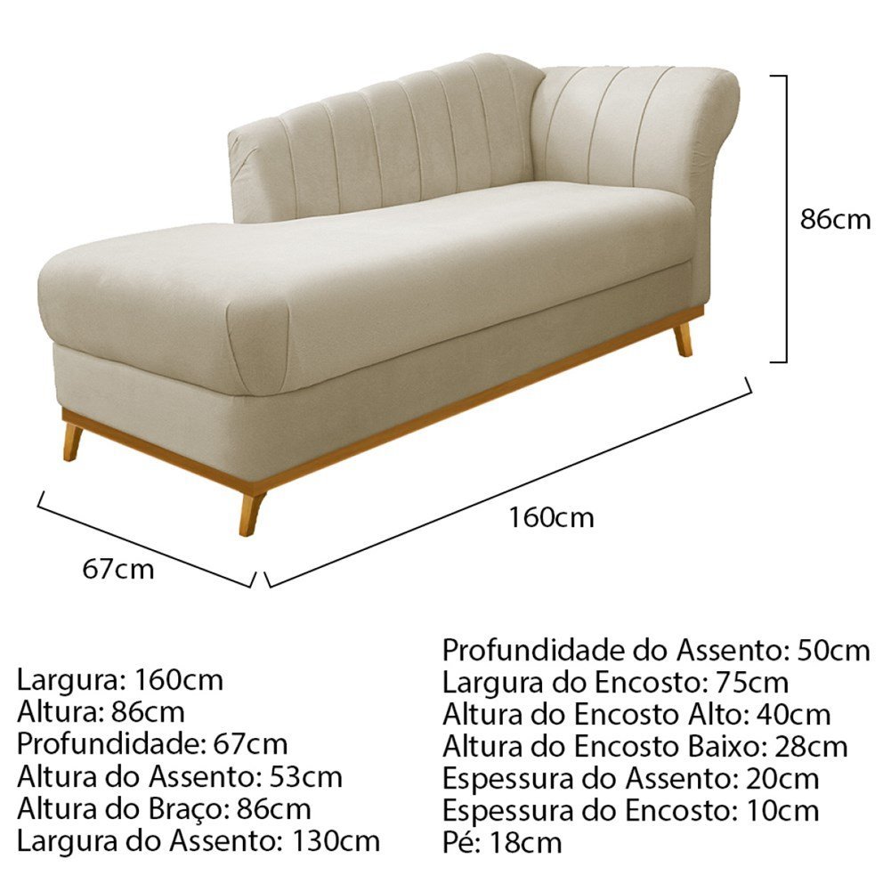 Diva Recamier Vanessa 160cm Lado Esquerdo Linho Bege - Amarena Móveis - 4