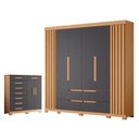 Ver imagem 1 de Guarda Roupa Casal Doble 06 Portas e Cômoda Verona 08 Gavetas Freijo Titanium - Móveis Albatroz