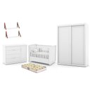 Ver imagem 1 de Dormitório Tutto New 2 Portas, Cômoda 1 Porta, Berço Branco Soft com Colchão D18 e Prateleiras - Mat
