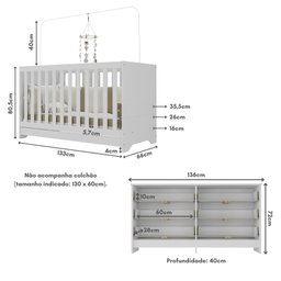 Berço 3 em 1 para Colchão 130 X 60cm com Cômoda Pipoca Multimóveis Mp4293 Branco - 5