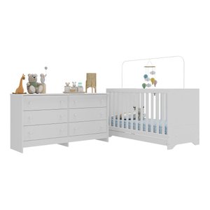 Berço 3 em 1 para Colchão 130 X 60cm com Cômoda Pipoca Multimóveis Mp4293 Branco