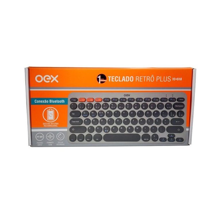 Teclado sem Fio Retro Plus Cinza Oex Tc510 Teclado sem Fio Retro Plus Cinza Oex Tc510