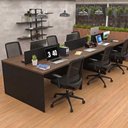 Ver imagem 3 de Conjunto Estação de Trabalho 6 Lugares com 6 Cadeiras de Escritório Ergonômicas - Nogal/Preto