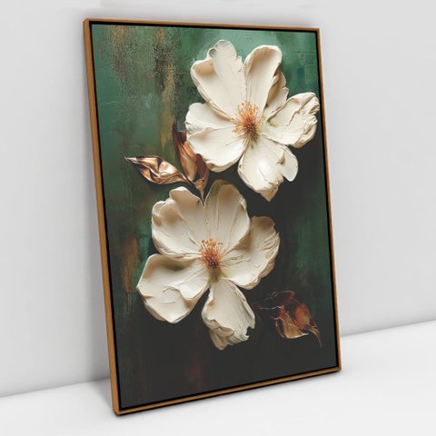 Quadro Decorativo Floral Luxo Petúnia em Tela Canvas Tacolado Moldura Flutuante 4,5cm Freijó 80 X 12