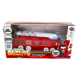 Brinquedos Caminhão Bombeiro Vira Robô Luz E Som Bate Volta Toyng:Vermelho - 5