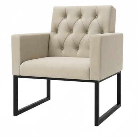 Kit 2 Poltronas para Recepção Thais com Base de Ferro Preto Resistente Bege
