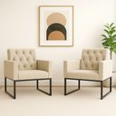Ver imagem 6 de Kit 2 Poltronas para Recepção Thais com Base de Ferro Preto Resistente Bege