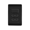 Ver imagem 1 de Interruptor Simples e Tomada Dupla 2P+T 20A Fame Habitat Black com Placa 4x2 Preto
