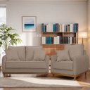 Ver imagem 2 de Kit Poltrona e Sofa Sena 2 Lugar Base de Madeira para Sala Hotel Linho Marrom