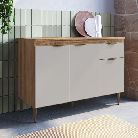 Armário Balcão com Tampo 3 Portas 1 Gaveta 120cm Modulada Veneza Bege/Mel/Arenas