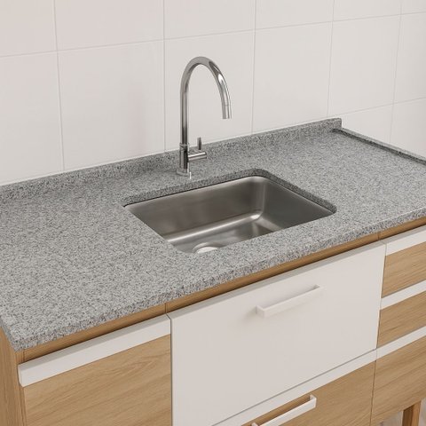 Pia Cozinha Granito Corumba 150cm Cuba Inox Acabamento Duplo:granito