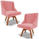 Ver imagem 1 de Kit 2 Cadeiras Decorativas Sala de Jantar Base Giratória de Madeira Firenze Suede Rosê/Natural G19 -