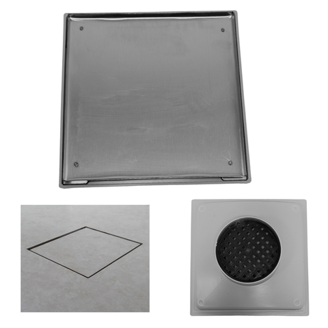 Ralo Invisível Oculto 20x20 Cola Piso Coletor Cinza Saída Baixa Tubo de 75mm